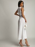 Muslin summer dress with an envelope neckline, white SF22317